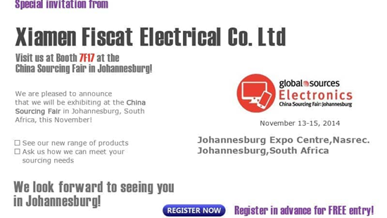 Fiscat akan menghadiri Global Source Electronics di Johannesburg Afrika Selatan 11-19 November 2014